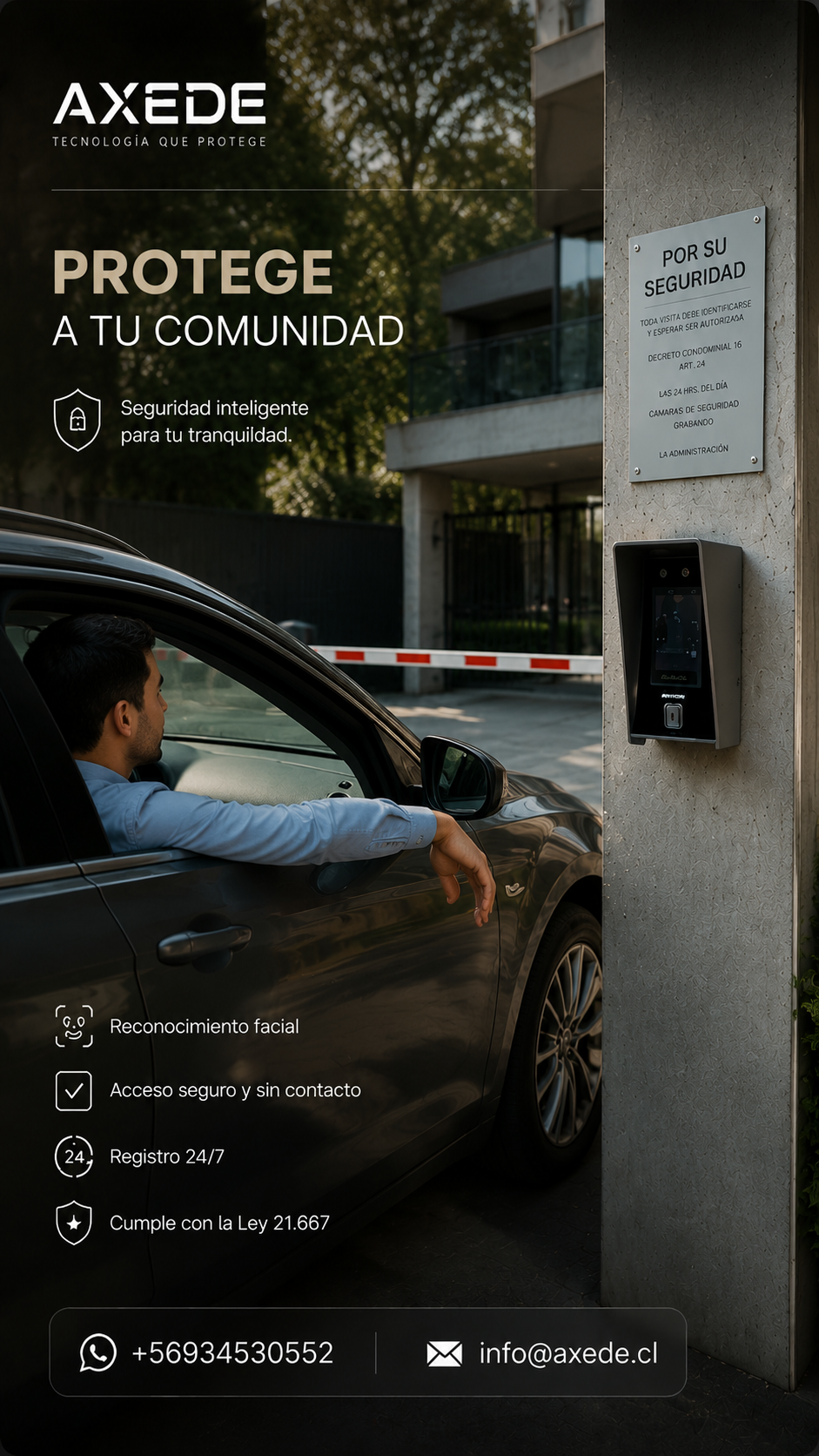 AXEDE — Protege a tu comunidad · Acceso vehicular con barrera automática