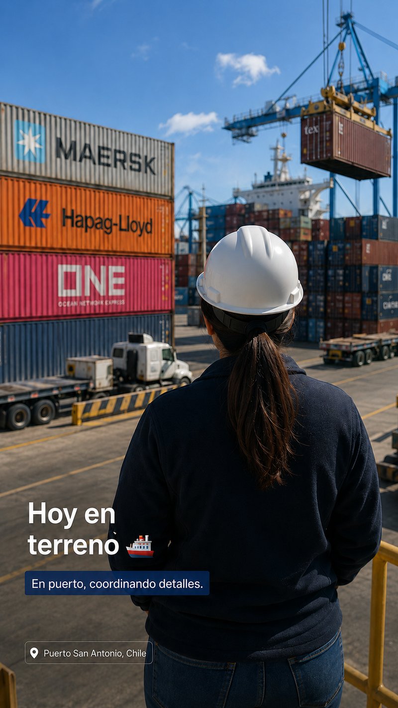 Magenta Importa — En terreno en Puerto San Antonio, coordinando los detalles de la importación.